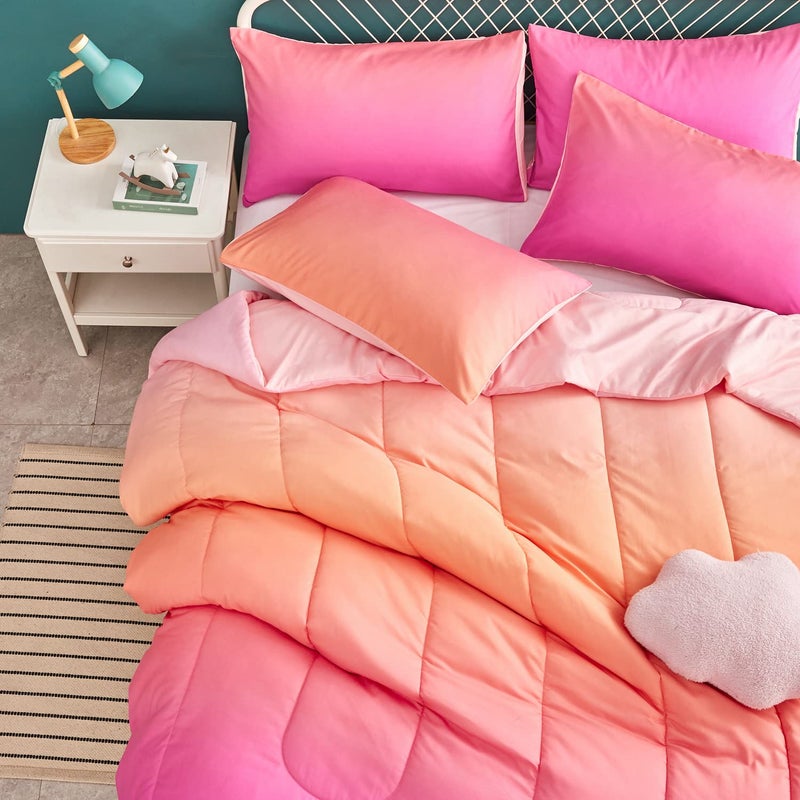 Yogeneg Rainbow Kids Comforter Sets Twin Size for Teen Girl Women  Pink Orange Ombre Comforter with Pillowcase Ultra Soft Microfiber 2 Piece Bedding Set All Season (Rainbow D  Twin) - Image 3